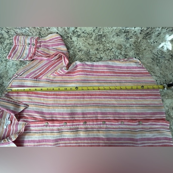 Chicos 100% Linen Striped Button Up Blouse Top Size M - Picture 10 of 11